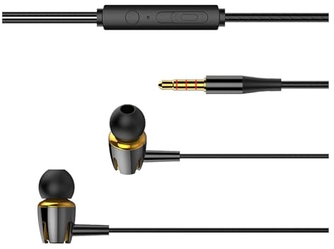 Cuffie intrauricolari cablate con bassi, cancellazione del rumore | jack da 3,5 mm con microfono per corsa e PC, suono surround immersivo, blu