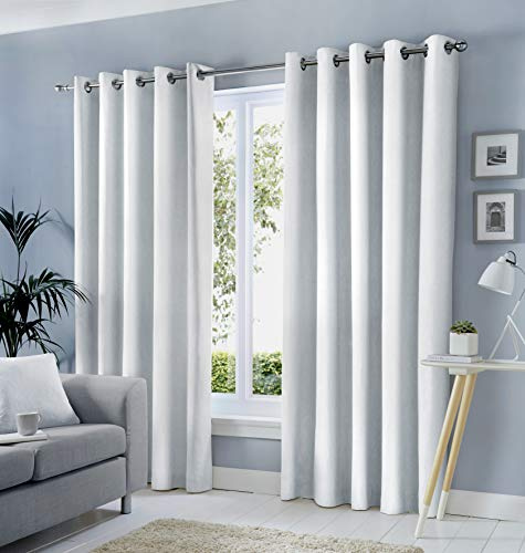 Fusion White Eyelet Door Curtain – 90x72 (229x183cm) – Single Panel – 100% Cotton – Thermal Lined – Sound-Reducing Window Drape for Bedroom or Living Room – Sorbonne Collection – Modern Style