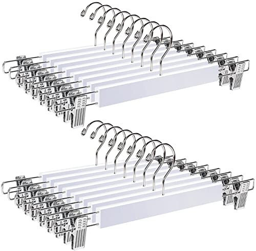 Amber Home 20 Stück 36cm Weiß Kleiderbügel aus Holz, Robust und Glänzend Hosenbügel Aufhänger für Hosen Shorts Rock Socken Unterwäsche, mit rutschfest Clips und Drehbar Haken