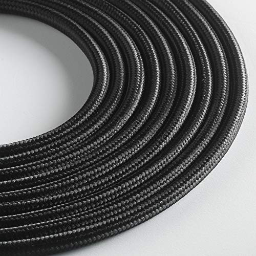 Klartext - Câble textile rond LUMIÈRE pour éclairage, 3 x 0,75 mm, noir, 5 m. Attention : câble de terre inclus. Sécurité maximale anti-chocs!