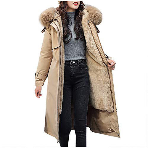 Yowablo wintermantel Langer Mantel Damen Oversize Mantel Mantel Jacke Frauen Winter Warm Slim Pelzkragen Reißverschluss Dicker Mantel Outwear (L,Khaki)