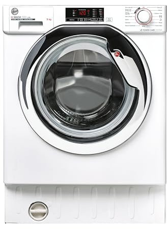 Hoover H-Wash 300 HBWS49D1ACE Integrated Washing Machine, 9KG, 1400RPM, White/Chrome