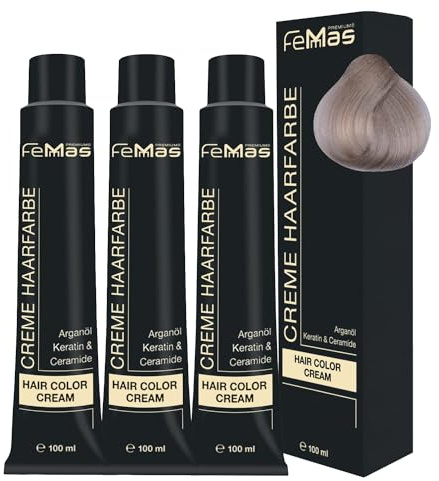 FemMas Hårfärg, sandblond 11.7 3x, professionell färgkräm med arganolja, keratin och ceramider, permanent färg eller toning, strålande resultat, 100 ml