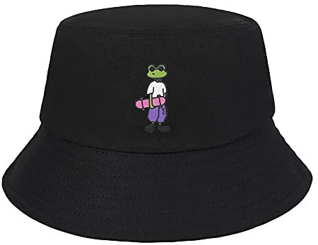 ZLYC Sommer Drucken Fischerhüte für Damen Herren Jugendliche (Frosch Schwarz),Gr.Einheitsgröße