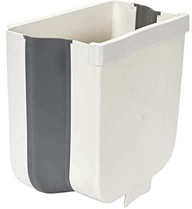 CUBO BASURA COLGAR PLEGABLE 4L | Plástico PP, papelera suspendida plegable, 4 litros, 24,5x17x25 cm, cocina, marfil gris