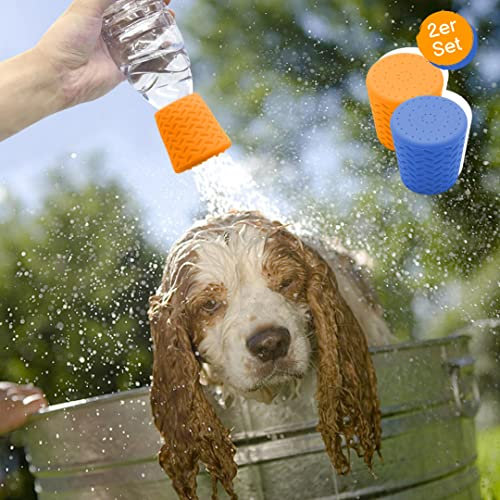 Tragbare Hundedusche für Unterwegs | 2er Pack | Duschaufsatz f. alle Wasserflaschen | ideal für Unterwegs, Camping, Reisen, Wandern, UVM. | 100% BPA-frei | einfache Anwendung |