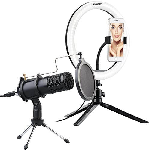 auvisio Podcast Mikrofon: Profi-USB-Kondensator-Mikrofon, High-Performance & Ringlicht (mit Tischständer, Laptop-Computer)