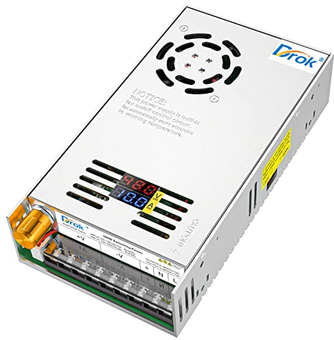 DROK 48V Power Supply, AC 110V/220V to DC 0-48V 10A 480W Buck Converter Dual Display, Variable Adjustable Transformer Regulated 5V 12V 24V 30V 36V 48V Volt Switching Voltage Adaptor 10A Amp Charger