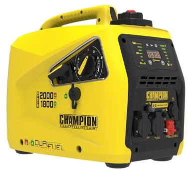 Generatore Champion Power Equipment a benzina + gas (2000 Watt, inverter, generatore con display a LED, doppio carburante, estremamente silenzioso) 8200i-E-DF-EU