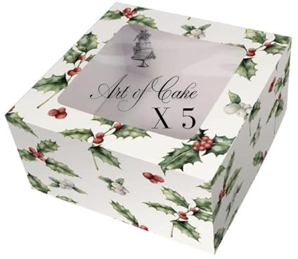 Art of Cake® Christmas Cake box/Holly Cake Box - 10'' X 10 x 5'' - Pack of 5