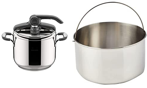 Lagostina Briosa Lagoeasy'Up Pentola a Pressione, 7 L, Acciaio Inox 18/10 & Accessorio per Pentola a Pressione Cestello Cuocivapore, Acciaio Inox, Diametro 18 cm per Capacità 7 Litri
