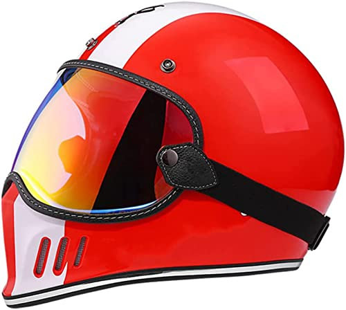 Motorrad-Integralhelm, Motorrad-Offroad-Crosshelme, Full-Face-Set, Herren- Und Damen-Motorradhelm Mit Visier, Dunkler Retro-Stil, DOT/ECE-Zertifiziert K,M (57-58CM)