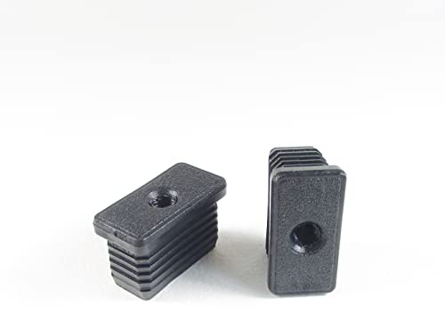 ajile 40x20 mm Aussengrosse Rechtecktrohr Lamellenstopfen SCHWARZ mit Gewinde Durchmesser 8 mm (M8) und 1,5-2,0 mm Wanddicke - 4 Stck.