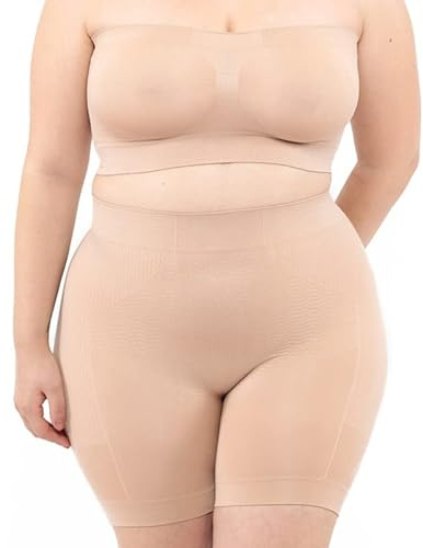 LEELA LAB Reggiseno a Fascia Senza Spalline, Intimo Modellante Taglie Forti Effetto Push-up, Realizzato in Microfibra Senza Cuciture – Made in Italy (Nude, XXL)