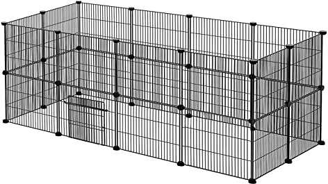 TRMLBE Freigehege Kaninchen, Meerschweinchen Gehege 24 Stück Metallgitter Kleintiergehege Freilaufgehege für Hasen Welpenauslauf mit Tür für Hamster, Lgel, Kleintierauslauf Laufgitter - 142x72x72cm