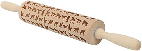 Rouleau à pâtisserie en bois avec motif de chien gravé - Rouleau à pâtisserie anti-adhésif en relief - Pour pâte à sucre - Outils de décoration de gâteaux