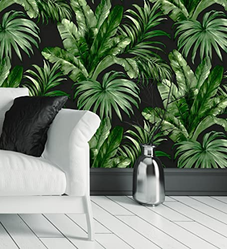 GAULAN 500676370 Papier peint vinyle tropical lessivable feuille plantes à l'huile texturé 3D vert noir pour mur salon cuisine bain chambre meuble salle - Échantillon DIN A4