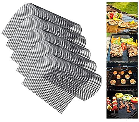 VISEKA Tapis en Maille pour Grillades Lot de 5 Tapis Antiadhésif Feuille de Cuisson pour Grillades Réutilisable Feuille de Barbecue Facile a Nettoyer pour Les Grillades en Plein Air 13 * 15.7inch