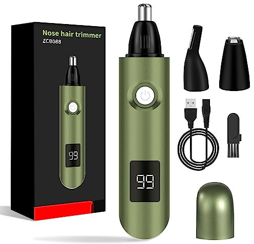 iMoebel Nasenhaartrimmer 3 in 1 mit LED-Anzeige, Nasenhaarschneider Ohrhaarschneider Wiederaufladbar mit Doppelschneideklingen, Augenbrauen und Angesichtshaartrimmer für Männer und Frauen, Grün