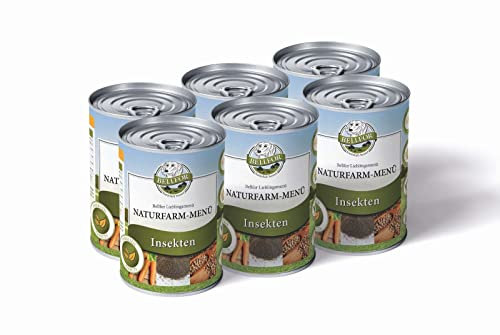 Bellfor Hundenassfutter Getreidefrei mit Insektenprotein - Naturfarm-Menü - 6 x 400 g. Ideal für Ernährungssensible Hunde, Reich an Vitaminen & Mineralien. Optimal für Hunde mit Allergien.