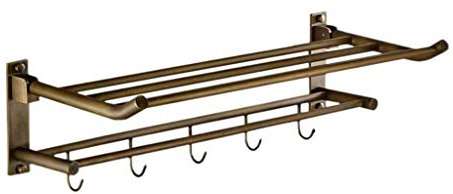 NATWEE Badezimmer-WC, faltbares Doppel-Handtuchhalterregal mit Haken, wandmontierter Handtuchhalter aus Messing, 59 cm It's so Kind of You