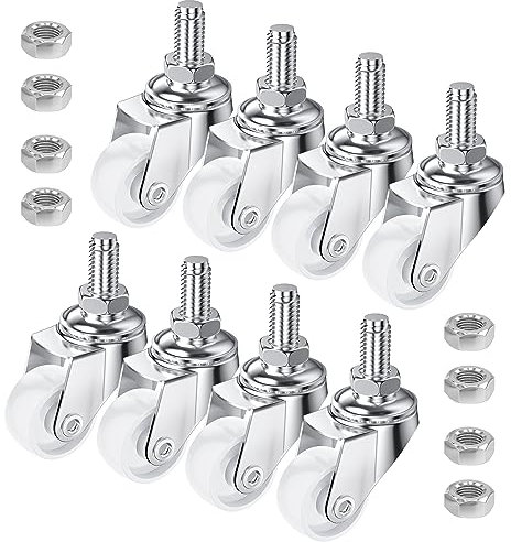 8 PCS Swivel Stem Casters,M8 White 25mm(1 inch) Castor Wheels