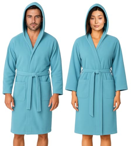 Jenny Sesal Mikrofiberbadrock med huva och bälte herr/dam platsbesparande förpackning (XL, himmelsblå)