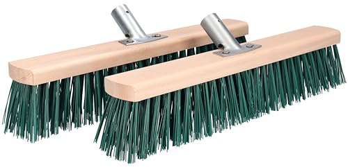 ToolSpace Straßenbesen 40 cm - 2 Stück - Holz Kehrbesen für den Terrasse, Garage, Pflaster, die Wege, PET Borsten Industriebesen mit Stielloch Schrubber ohne Stiel Saalbesen Gartenbesen Großraumbesen