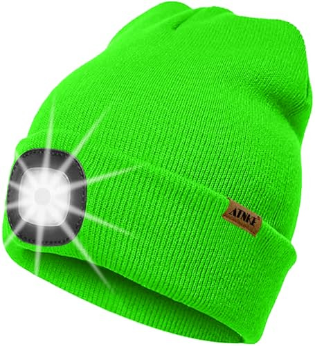 ATNKE LED Beleuchtete Mütze mit Licht,Wiederaufladbare USB 4 LED Beleuchtete Laufmütze Extrem Heller Lampe Winter Warme Stricken Mütze Technik Geschenke für Herren und Damen