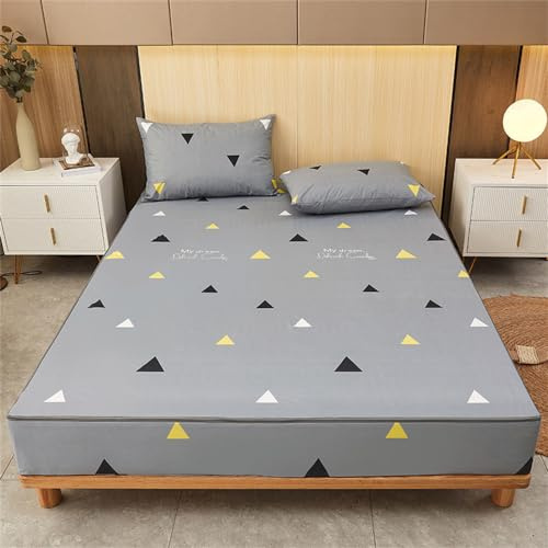 Morbuy Coprimaterasso Impermeabile Matrimoniale Traspirante con Cerniera Microfibra Extra-Morbida e Biestensibile Coprimaterasso (180x220x25cm,Triangolo Grigio)