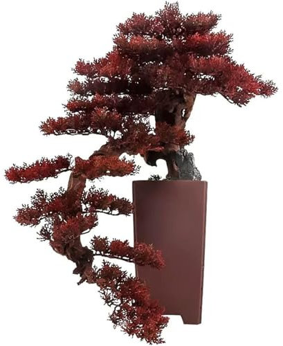 HSHTTKL Roter künstlicher Bonsai-Baum, 66,9 cm, großer Kunstbaum mit Vase, handgefertigt, Stress abbauen, Simulationspflanze für Heim- und Bürodekoration