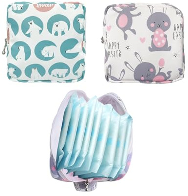 DHWEKU 2 Stück Tampon Binden Aufbewahrung Perioden Tasche 13*13cm Damenbinde Aufbewahrungstasche mit Reißverschluss Menstruationstasche Damenbinden Täschchen Tragbar Tampontasche Organizer für Frauen
