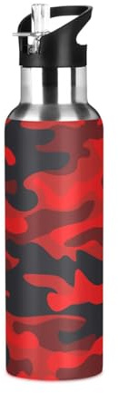 Ksajwzf Borraccia termica in acciaio inox con motivo mimetico militare, per bambini, con coperchio con cannuccia, a prova di perdite, per bici, corsa, passeggiate all'aperto, 590 ml
