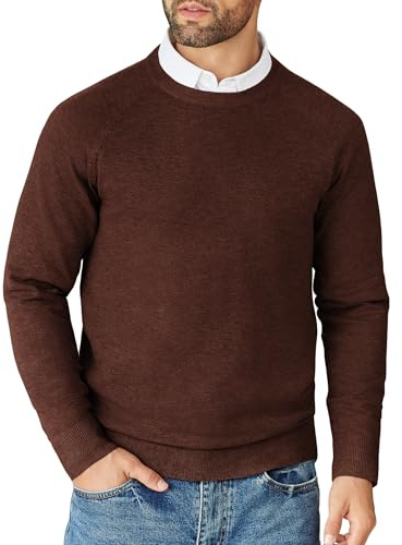 COOFANDY Pull Homme en Jersey à Col Rond Tricoté Manches Longues Décontracté Chaud Hiver Sweatshirt Stylish Pullover Marron L