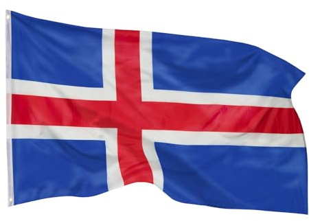 PHENO FLAGS Bandiera Islanda 90x150cm – islandese – resistente alle intemperie con occhielli in ottone - 100% poliestere - cuciture doppie robuste e colori vivaci – per gli amanti delle bandiere