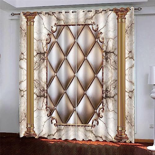Vorhang Blickdicht Gardinen Mit Ösen - 2 Stücke Verdunklungsvorhänge 3D Goldenes Quadrat Muster Thermovorhang Für Schlafzimmer Wohnzimmer Weihnachtsgardinen-1B5F5R8V6V9