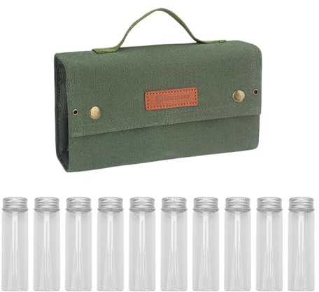 YIUPEDRFG Grillwerkzeug Set mit tragbarer Gewürzflasche und Tasche, Canvas Grill, tragbarer Camping Grill, Grilltasche, Gewürz, Armeegrün