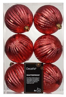 Weihnachtskugeln Kunststoff 8cm geriffelt 6 Stück - klassisch & bruchsicher - Christbaumkugeln Weihnachtsbaumkugeln für Weihnachten - Christbaumschmuck & Weihnachtsbaumschmuck - Weihnachtsrot