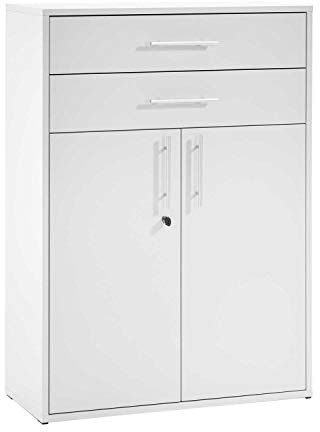 Möbel Jack Büroschrank Aktenschrank Mehrzweckschrank | Abschließbar | Dekor | Lichtgrau | BxHxT 80x110x35 cm | 2 Türen | 2 Schubladen