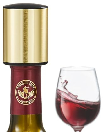 ELMWAY VinoLux Series Vacuum Wine Stopper – Pump Seal with Stainless Steel Shell, Preserves Wine Freshness, Easy Removal & Reusable Design, for Home, Parties & Wine Lovers – Gold