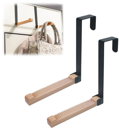 4 Stück Türhaken Klapphaken, Türhänger Ohne Bohren, Türgarderobe zum Einhängen, Metall & Holz Kleiderhaken Tür, Robuste Türhaken Innenseite, Praktischer Tür Garderobe für Küche Badezimmer Schlafzimmer