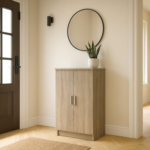Dmora - 2-türiger MehrzweckschrankTarn, Multifunktionale Möbel, Schuhschrank, Besenschrank, 55x35 h108 cm, Eiche
