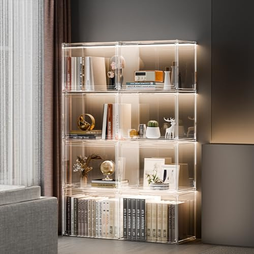 Glasvitrine, Transparente Vitrinen Schränke, Mit LED-Licht, Vitrine Lagerregale Mit Tür Aus Acrylglas, Vitrine Aus Acryl, Für Sammlerstücke, Bücher 1 square
