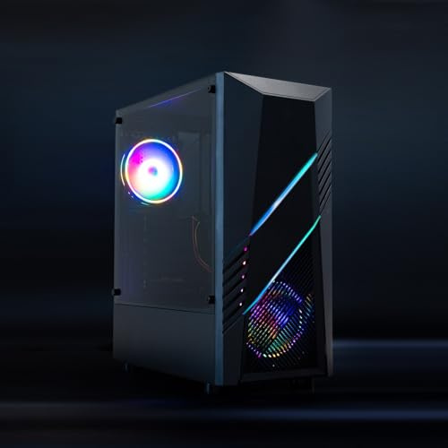 Caja semitorre Gaming Negra, Compatible con ATX, múltiples Puertos USB, Ideal para Montaje de PC y optimización de Flujo de Aire.