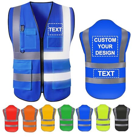 Custom hohe Sichtbarkeit reflektierende Sicherheitsweste, Multi-Color mit Taschen und Reißverschluss Konstruktion(M-Blau)