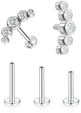 KGDUYC Medizinische Ohrstecker G23 Titan Helix Tragus Piercing Innengewinde Lippenpiercing Medusa 5CZ Silber