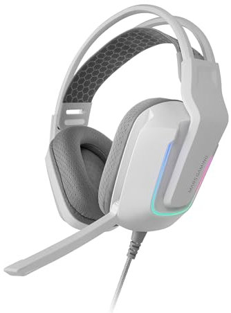 Mars Gaming MH-Strike, Casque Gaming FRGB Rainbow, Design Ergonomique, Drivers Néodyme 50 mm, Microphone Pliable, Commandes Intégrées, Coussinets Air, Arceau Réglable, Multiplateforme, Blanc