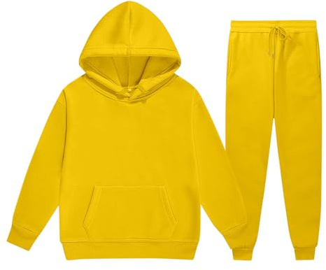 Generisch Enfants tout-petits garçons filles manches longues solide chaud sweat à capuche pull tops pantalons enfants tenues survêtement pantalon de jogging fille, jaune, 3-4 ans