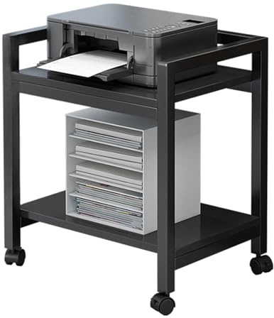 Generico Carrello Porta Stampante Laser Mobile A 2 Ripiani Nero, 45x34x57cm Sotto La Scrivania Con Ruote, Supporto Stampante Da Pavimento Per Fax, Organizer Per Carta Per Ufficio Domestico
