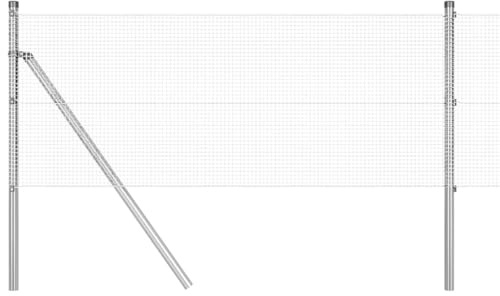 vidaXL Set of Galvanised Steel Fence Posts 10 x 0.5 m with Mesh Roll Durable Outdoor Metal Industrial Fence Set for Garden Installation Robust Posts Style Safe Area